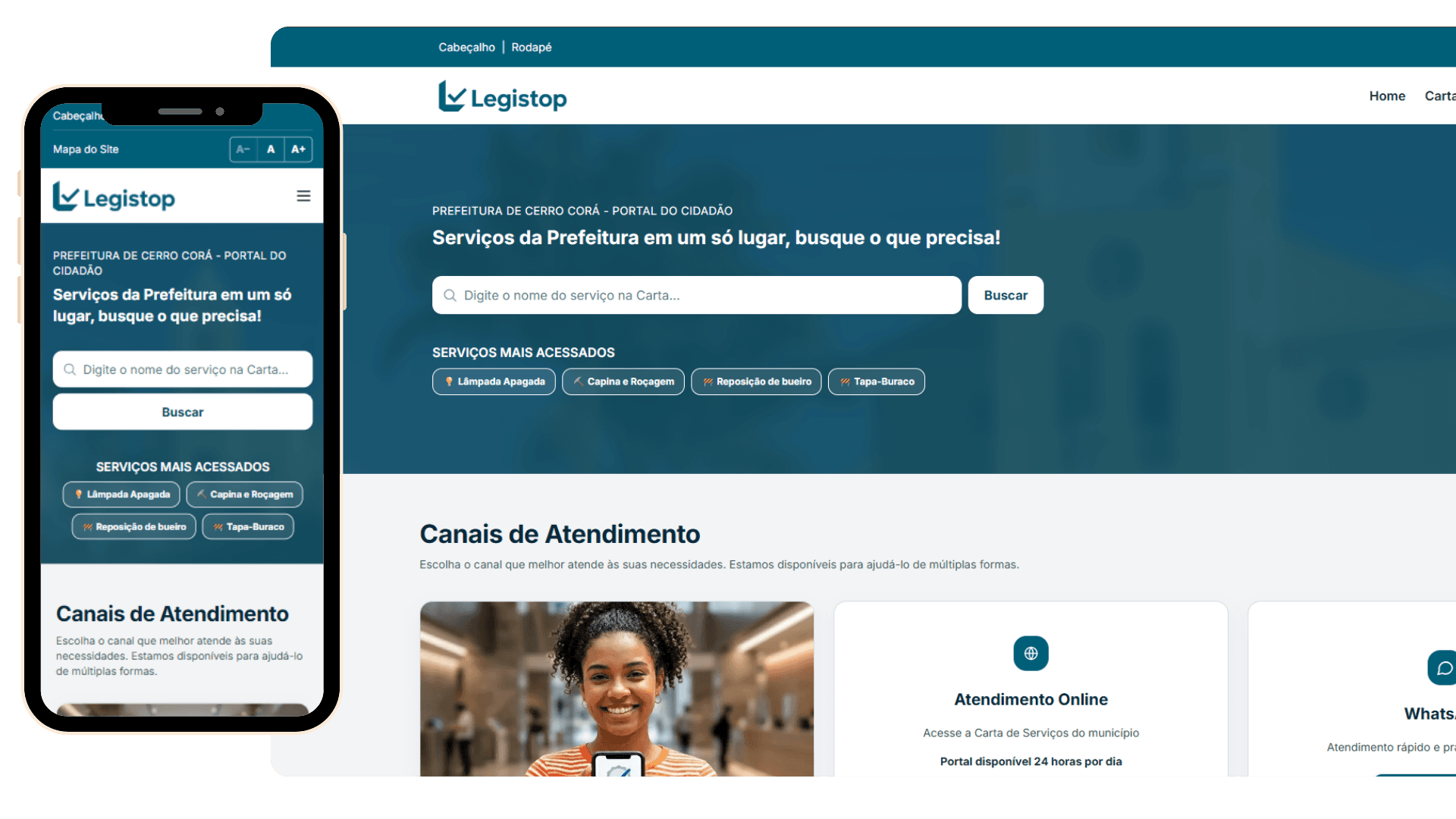 Plataforma de atendimento ao cidadão e Carta de Serviços online da Legistop